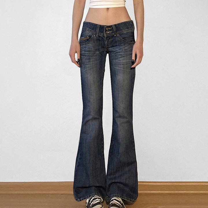 Dame Flared Jeans med høy midje og stilige detaljer Skjora