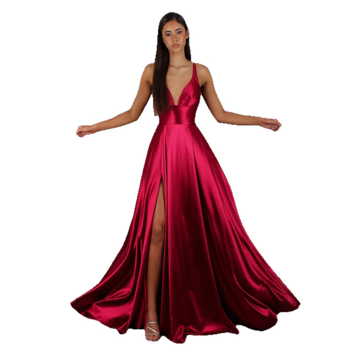 Damer Elegant Maxi Kjole med Dyp V-Hals og Moderne Splitt