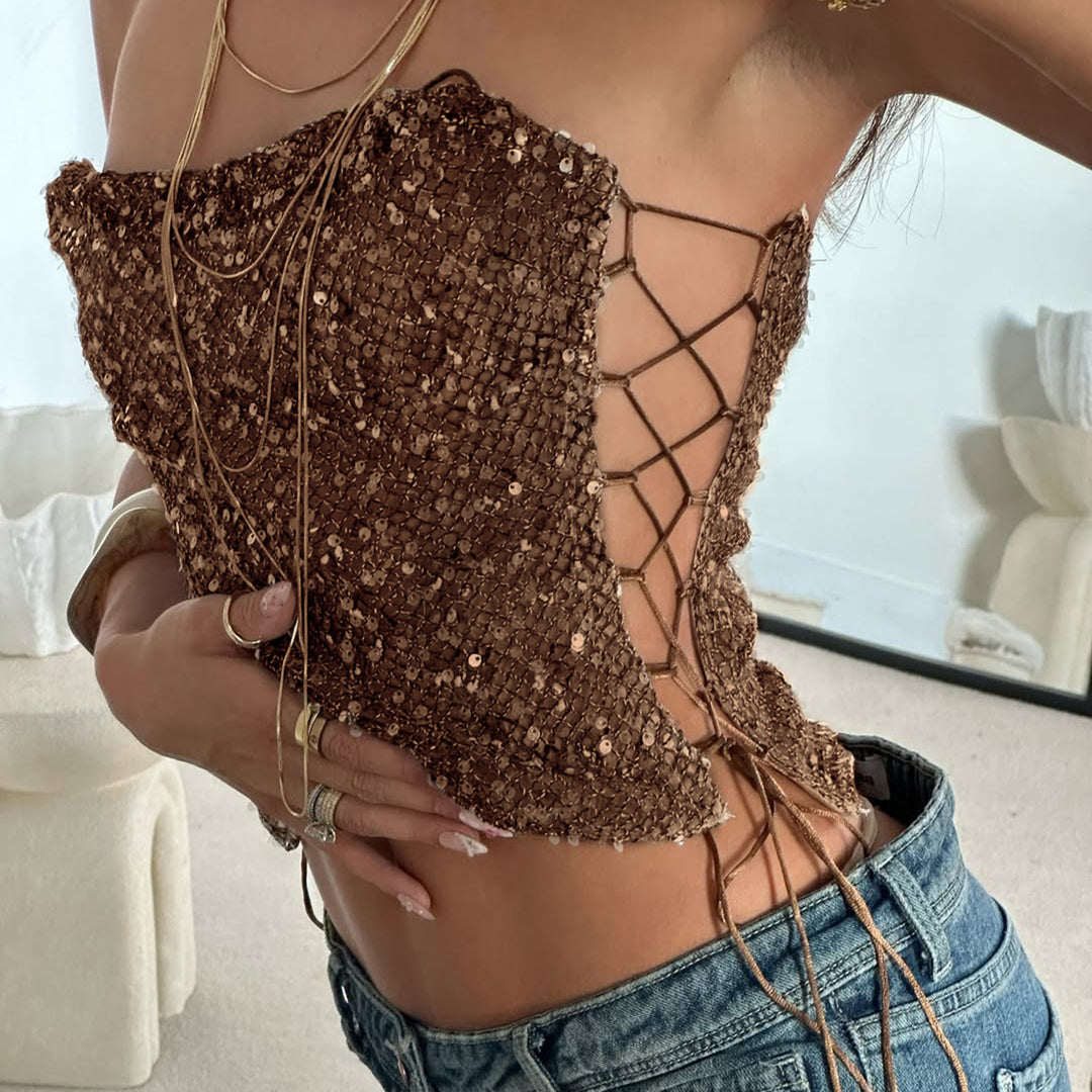 Damer Glitrende Minikjole med Leopardmønster og Spaghettistropper Skjora