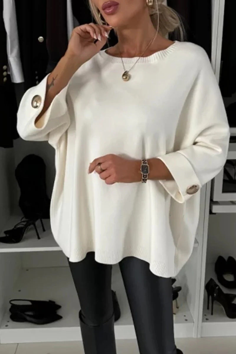 Damer oversized strikkegenser med dekorative knapper Skjora