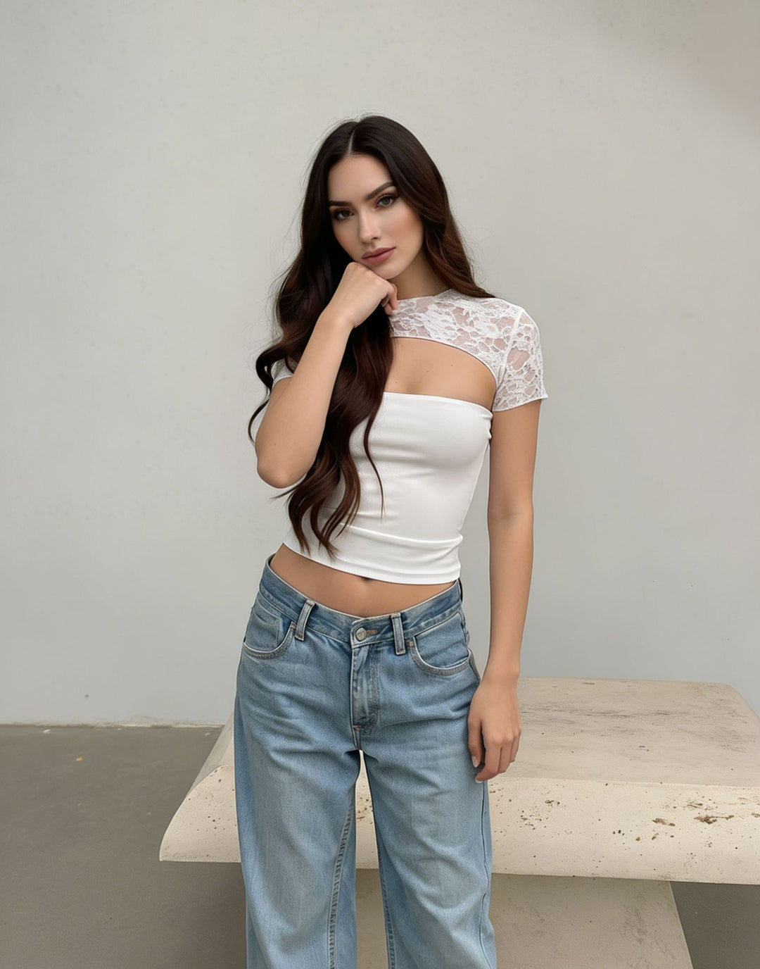 Dame Cropped Top med spømønster og figurnær passform Skjora