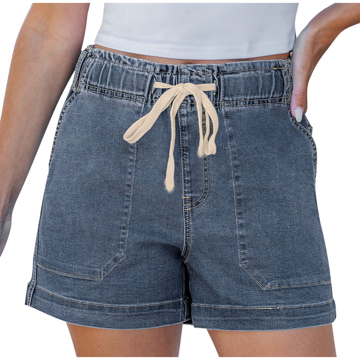 Dame komfortable denimshorts med strikk og praktiske lommer Skjora