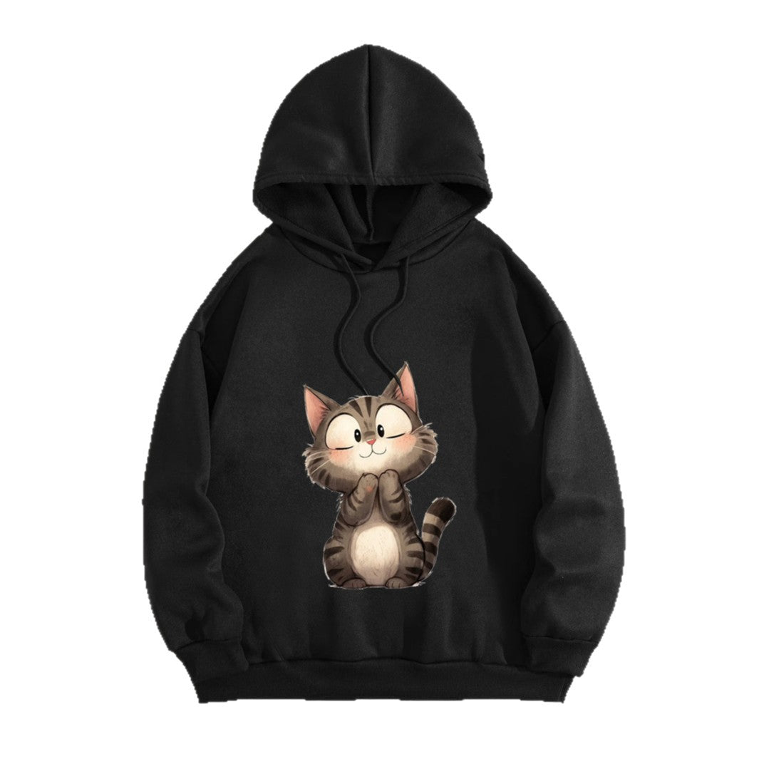 Damen Kapuzenpullover mit süßem Katzenmotiv Skjora