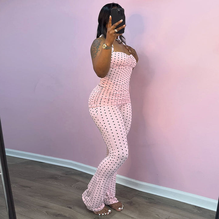 Dame Elegant Crop-Top og Flared-Bukser Sett Skjora
