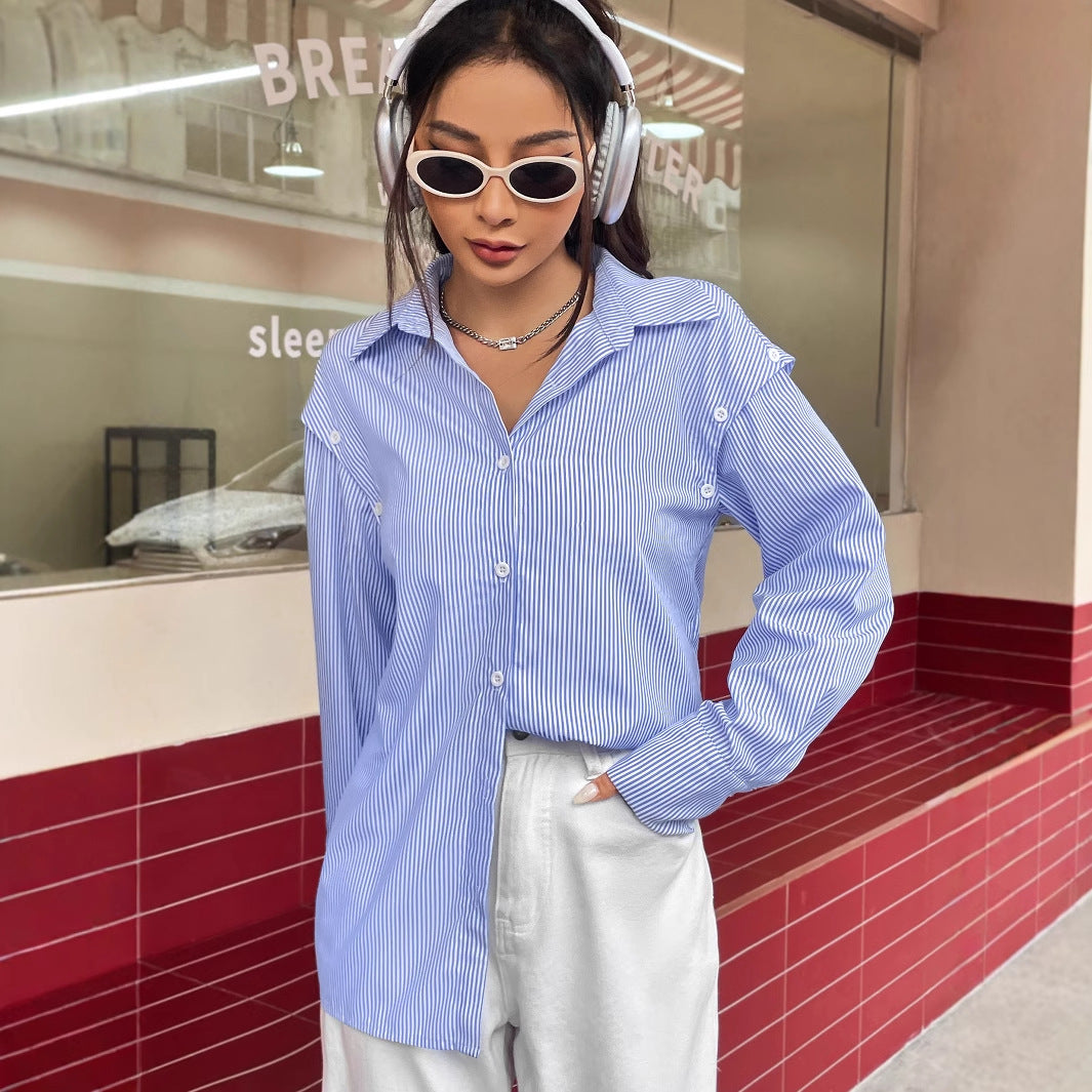 Dames uformell stripete bluse med oversized passform og knappedetaljer Skjora
