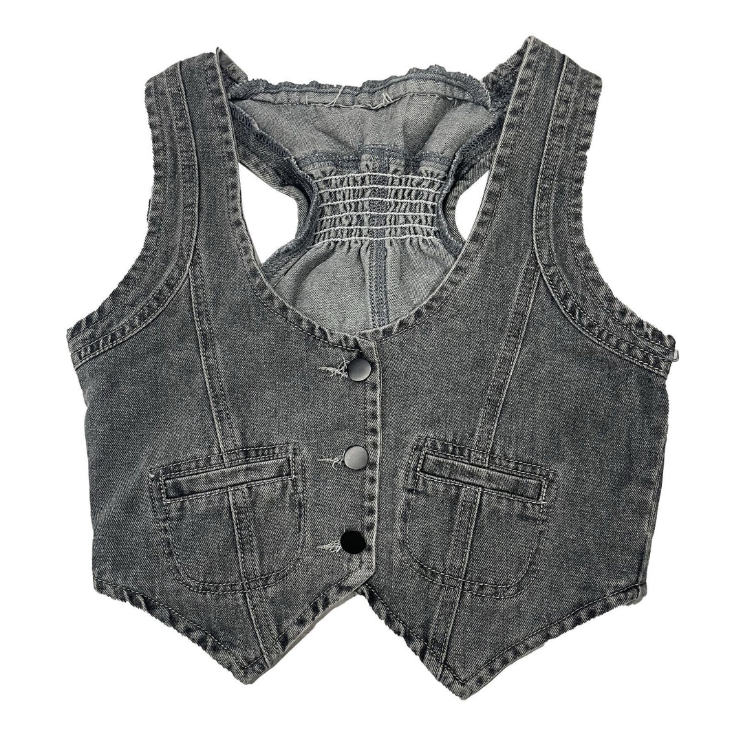 Dame Denim vest med moderne V-hals og praktiske lommer Skjora