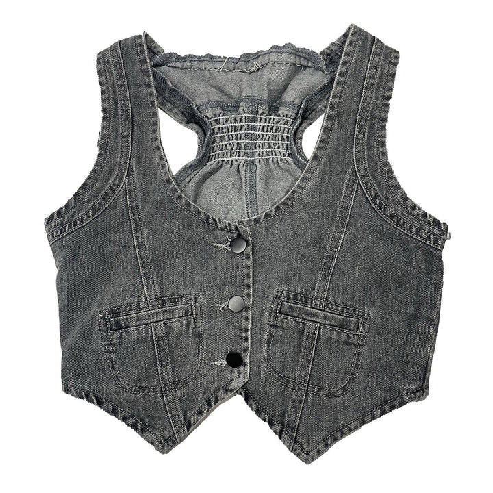 Dame Denim vest med moderne V-hals og praktiske lommer Skjora