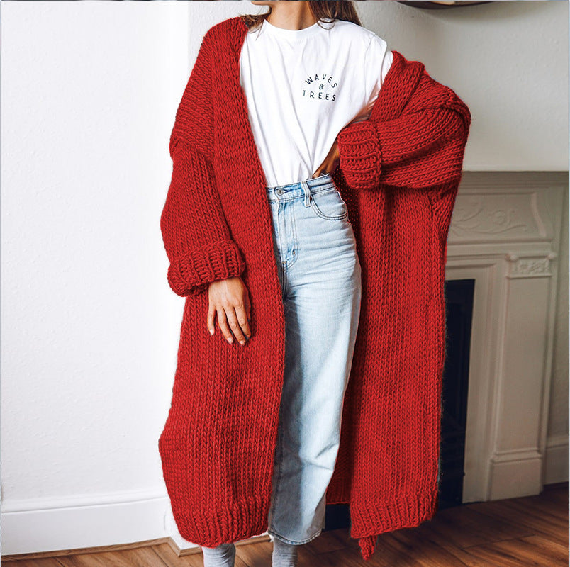 Dame chunky strikket cardigan med komfortabel oversized passform og dype lommer Skjora