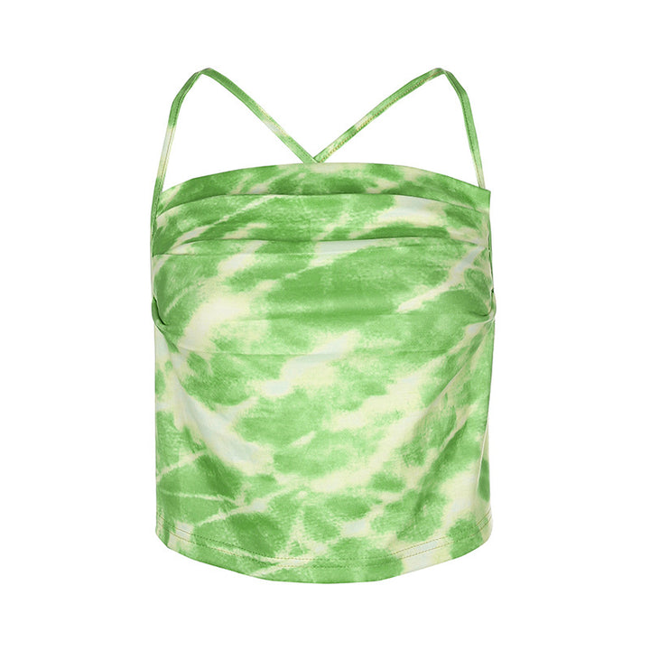 Dame cropped Camisole med dekorative spaghetti-stropper og raffinerte folder Skjora