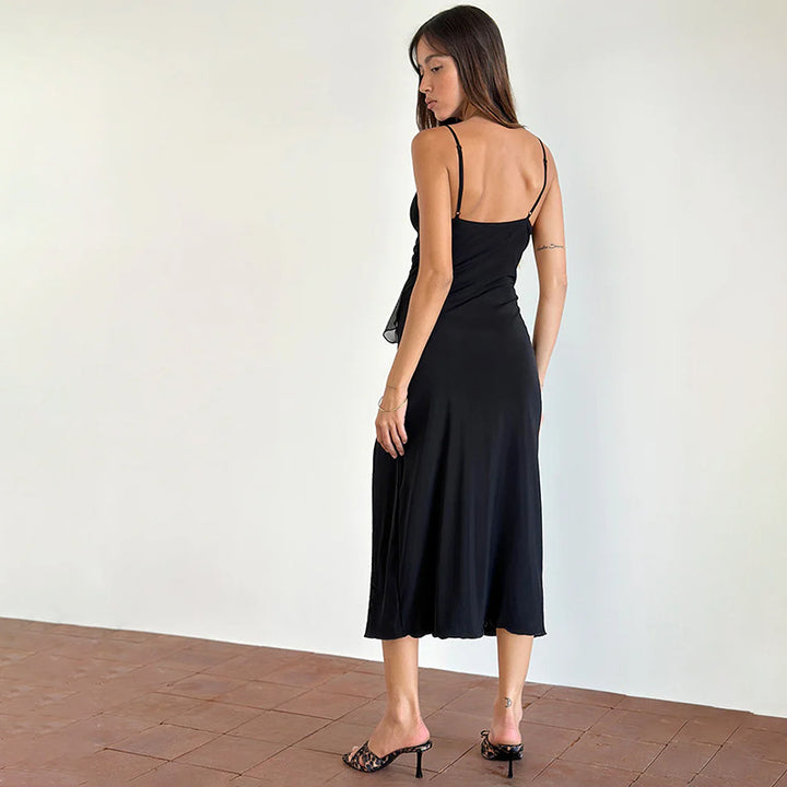 Damer Elegant Maxi Kjole med Lekne Volangdetaljer og Dyp Splitt Skjora