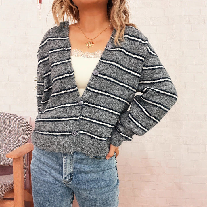 Dame koselig cardigan med moderne striper Skjora