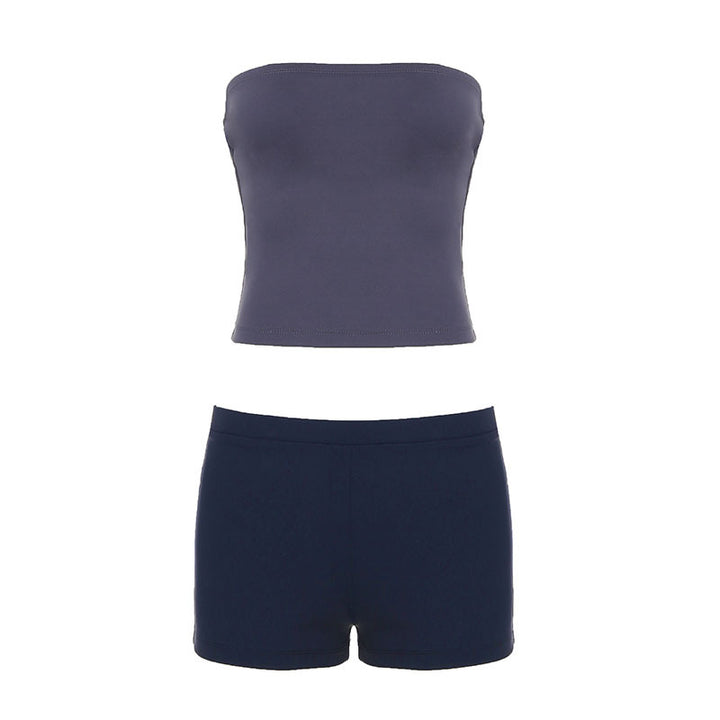 Dame Bandeau-badebukse med shorts Skjora
