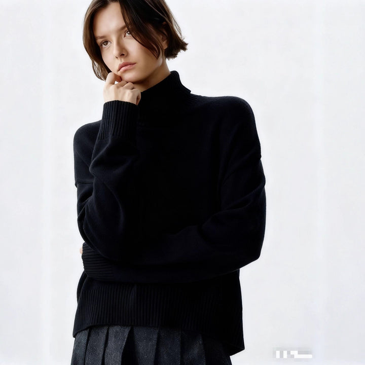 Damer Cozy Turtleneck Genser med Oversized Snitt og Fin Ribbestruktur Skjora