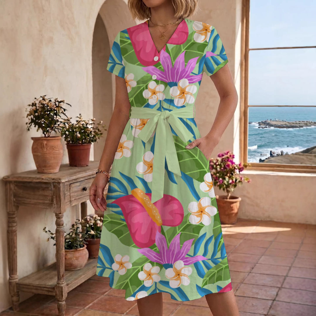 Dame Midi kjole med florale akcentuer og innsnevret snitt Skjora