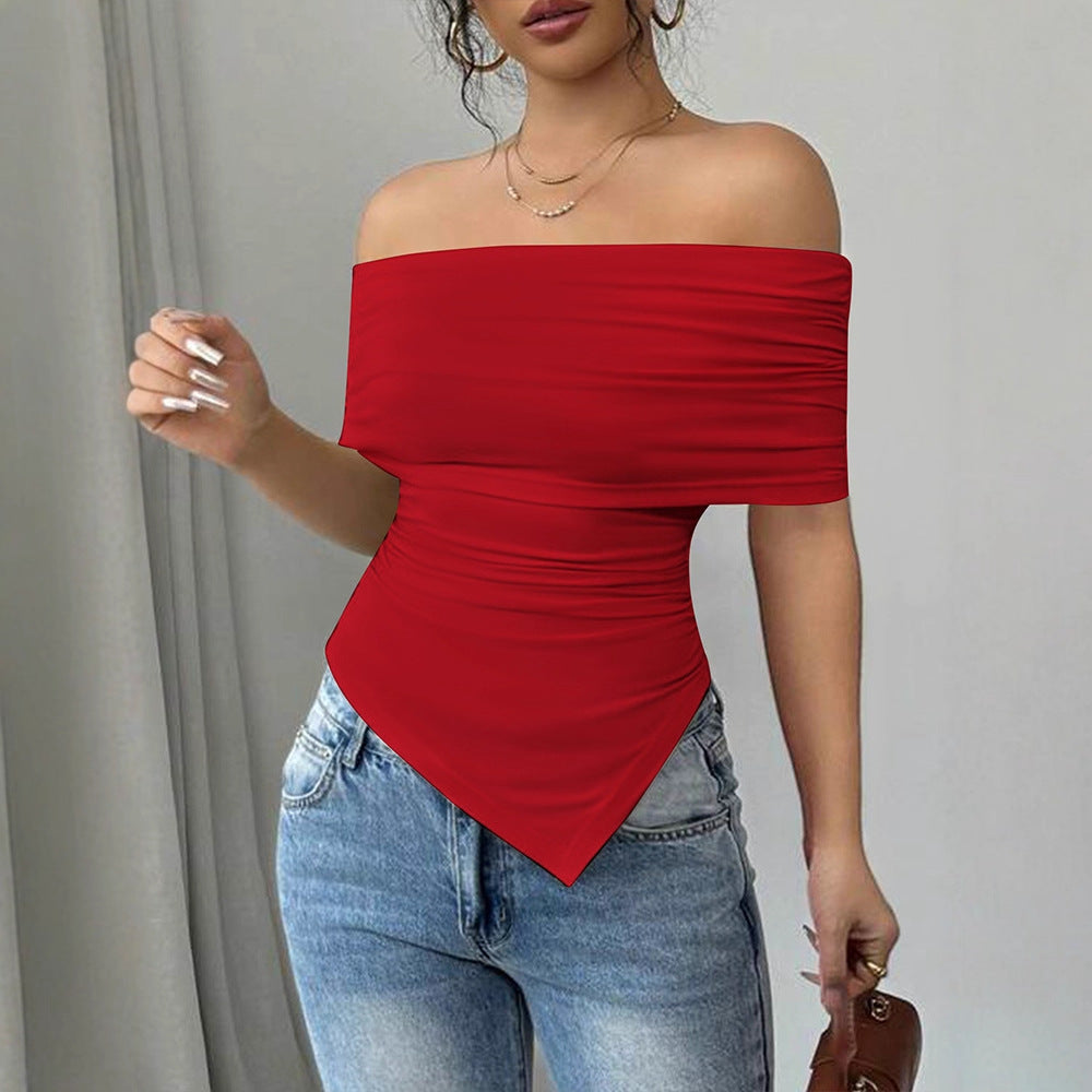 Damer Off-Shoulder Bluser med asymmetrisk kant og rynketing Skjora