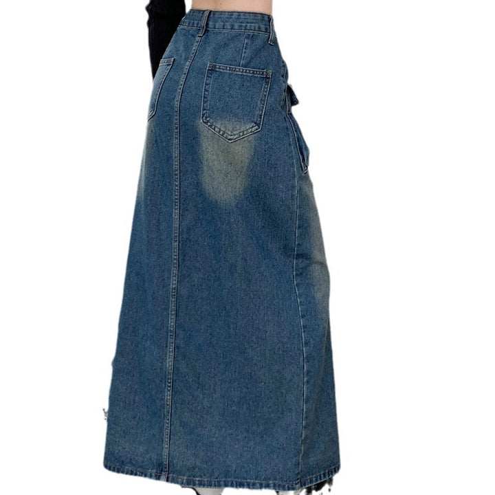 Kvinnens lange denimskjørt med praktiske lommer Skjora