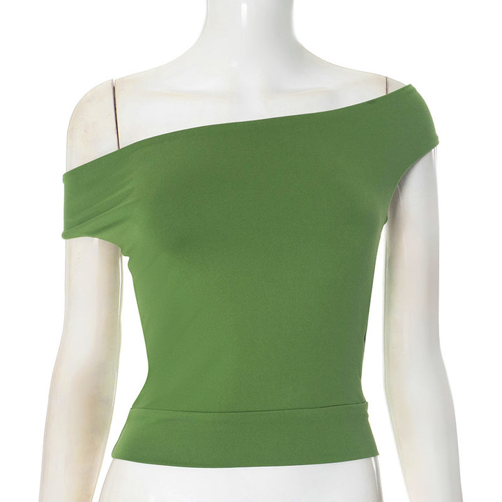 Dame trendy halterneck-top med elegant V-hals og figurskapende snitt Skjora
