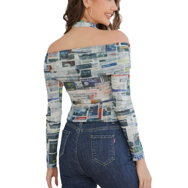 Damer Off-Shoulder Topp med kreativ avisklipp og tilpasset silhuett Skjora