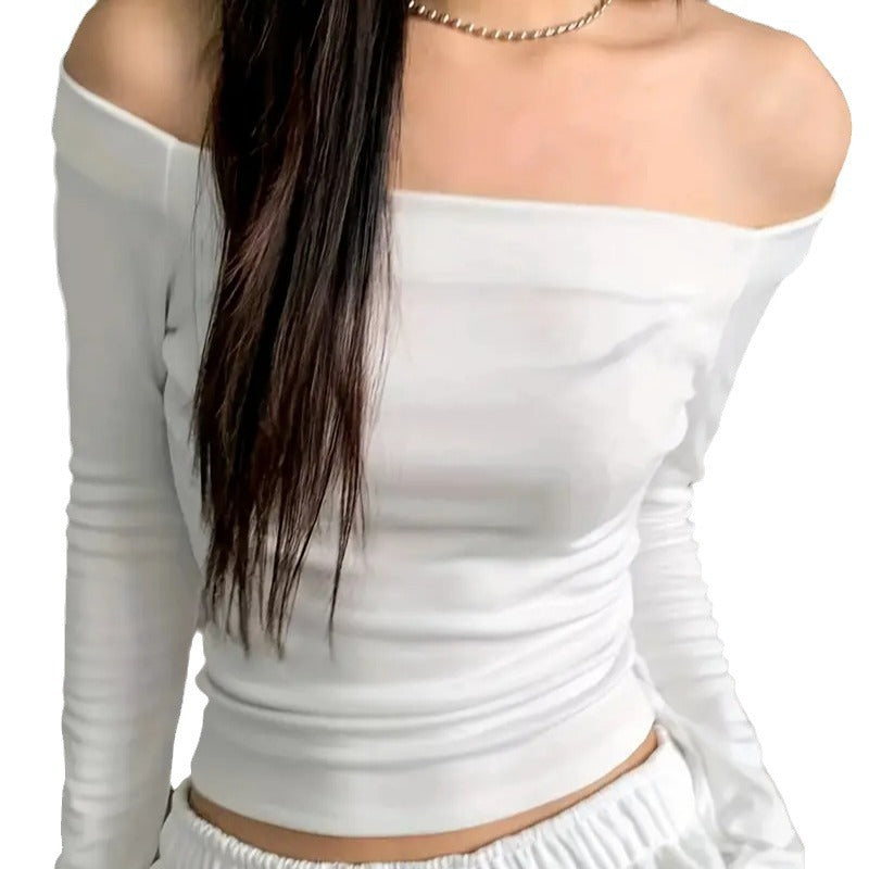 Dame Off-Shoulder Langerm T-skjorte med behagelig passform og uformell eleganse Skjora