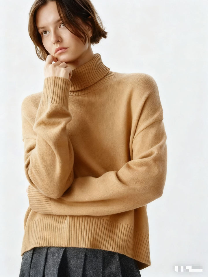 Damer Cozy Turtleneck Genser med Oversized Snitt og Fin Ribbestruktur Skjora