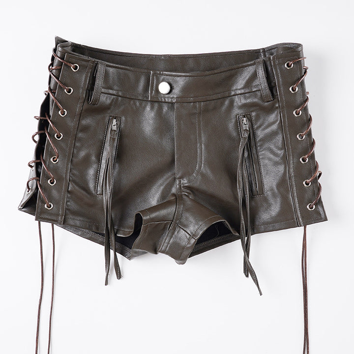 Dame Kunstlær-Shorts med dekorative knappe-detaljer Skjora