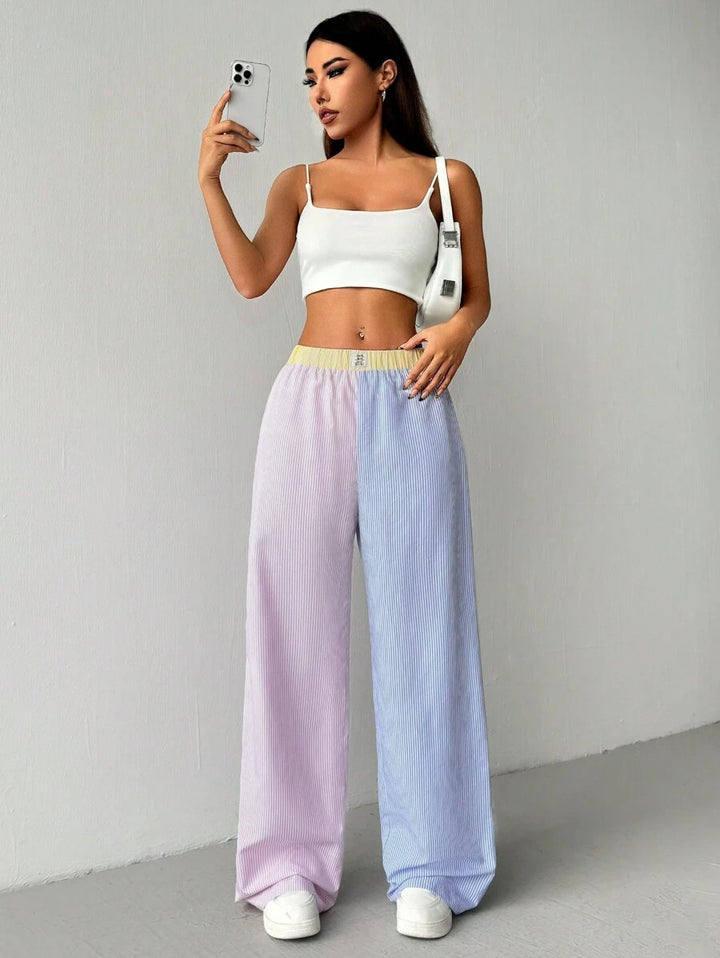 Dame vide Sweatpants med stripete design og elastisk belte Skjora