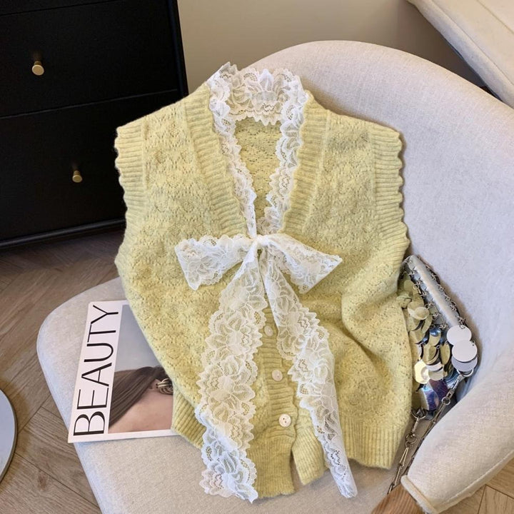 Damer Elegant Strikket Vest med Volangdetaljer Skjora