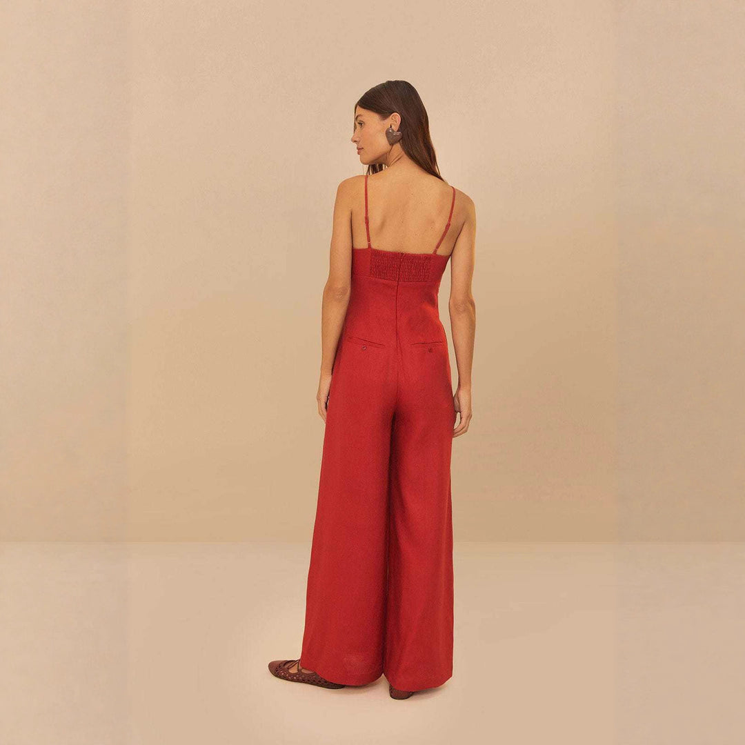 Damen Eleganter Jumpsuit mit voluminösen Rüschendetails und fließendem Schnitt Skjora