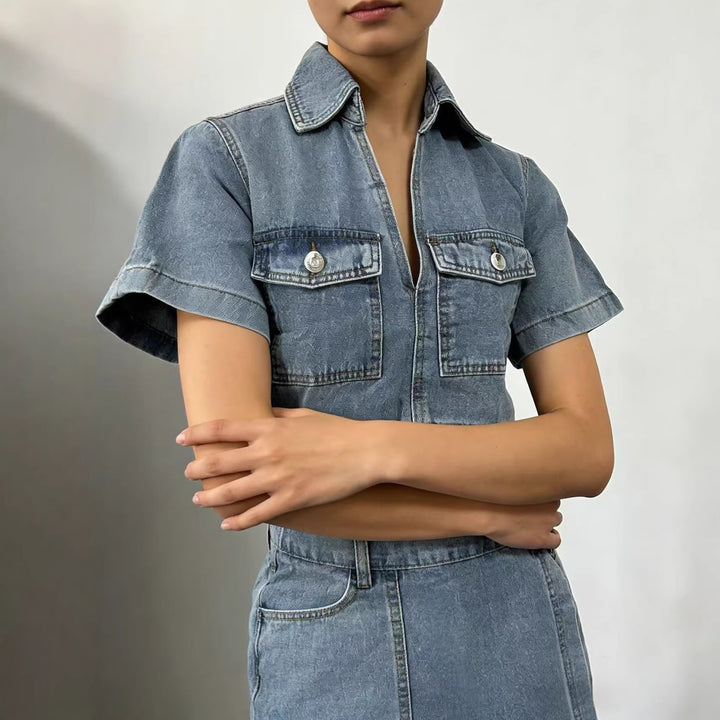 Dame Crop-top og Miniskjørt Sett i en avslappet stil Skjora