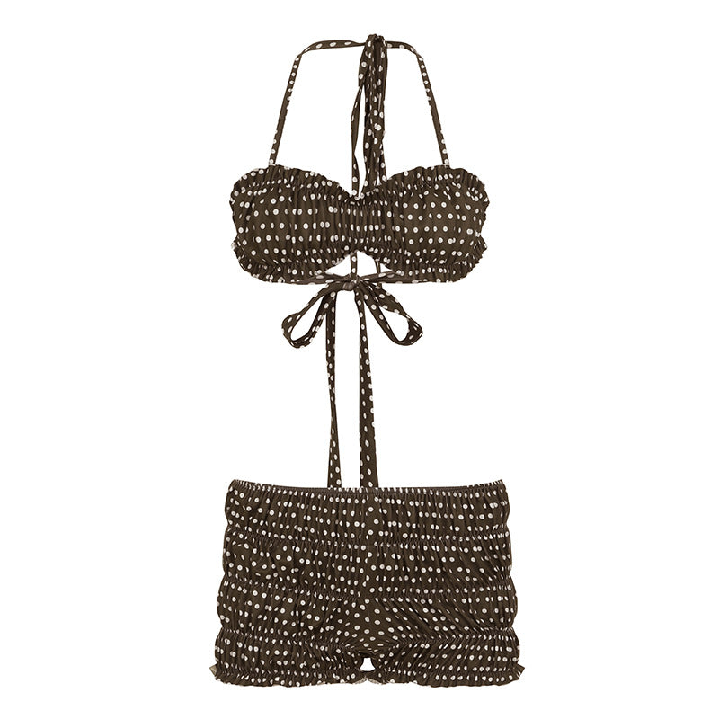 Dame bikini-set med prikkete design og lekne volangdetaljer Skjora
