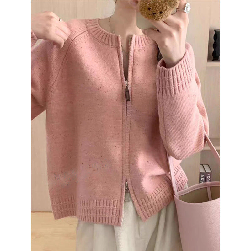 Dame cardigan med glidelås og høy krage Skjora