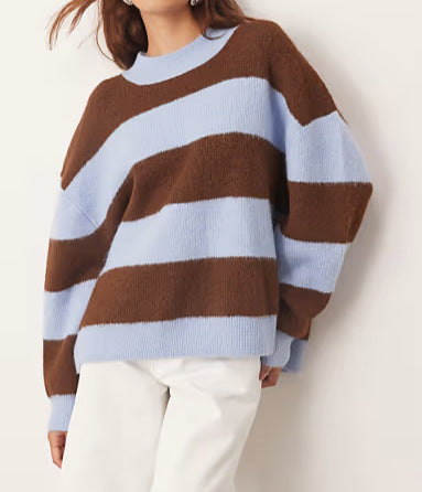 Dames oversized strikkegenser med stripet mønster og bred passform Skjora