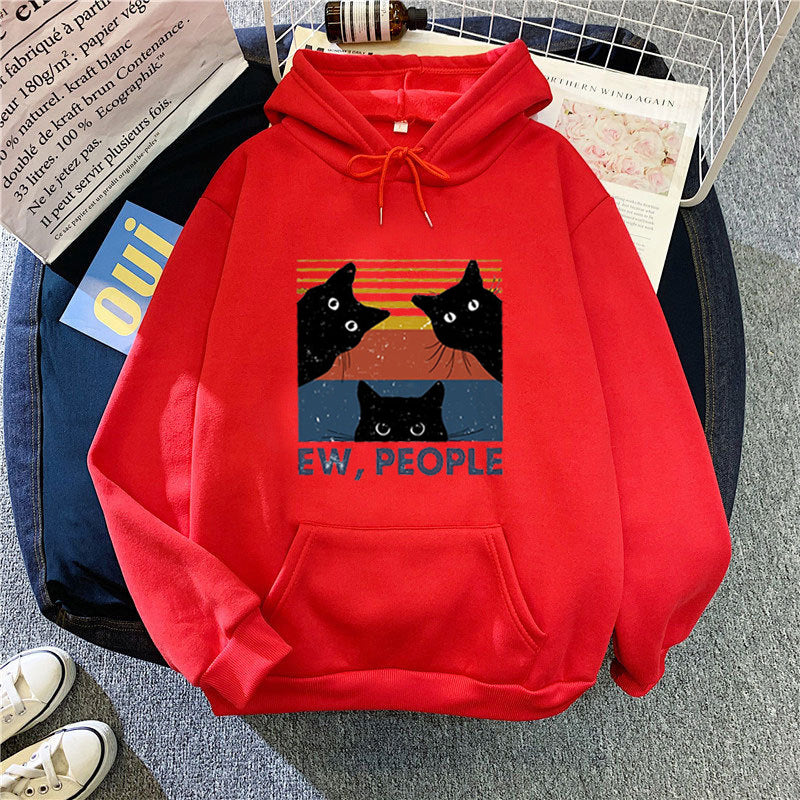 Damen Kapuzenpullover mit stylischem Katzenmotiv und inspirierendem Schriftzug Skjora