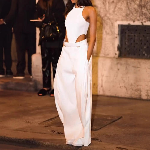 Dame Elegant Cut-Out Jumpsuit med Høyt Liv Skjora