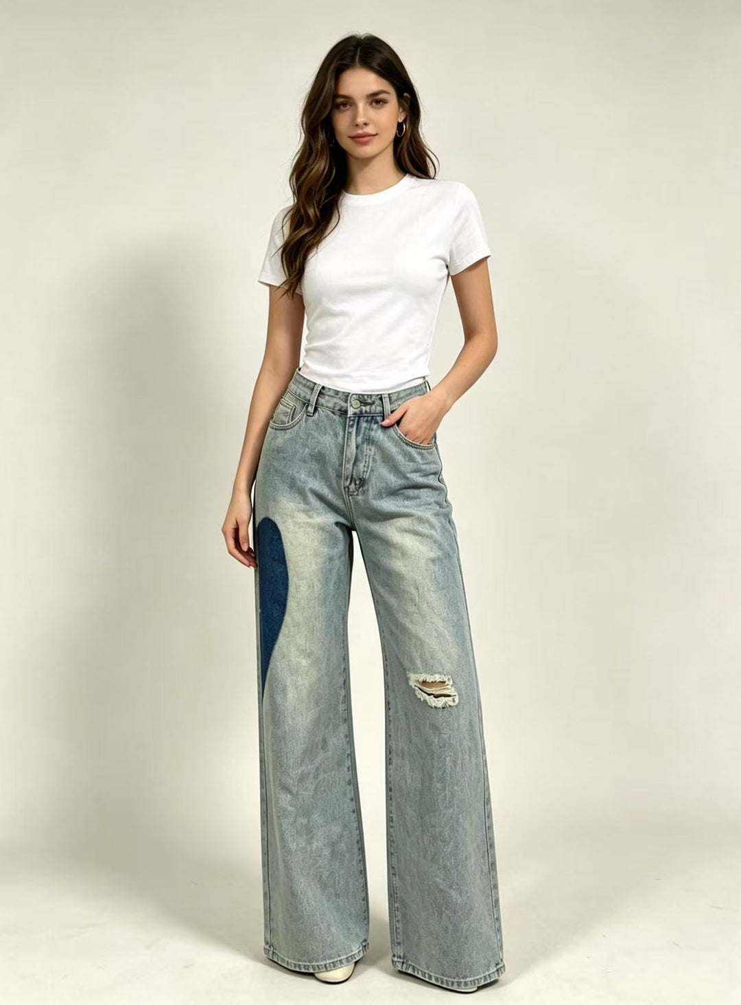 Damer bredskårne denimjeans med unike fargeaksenter Skjora