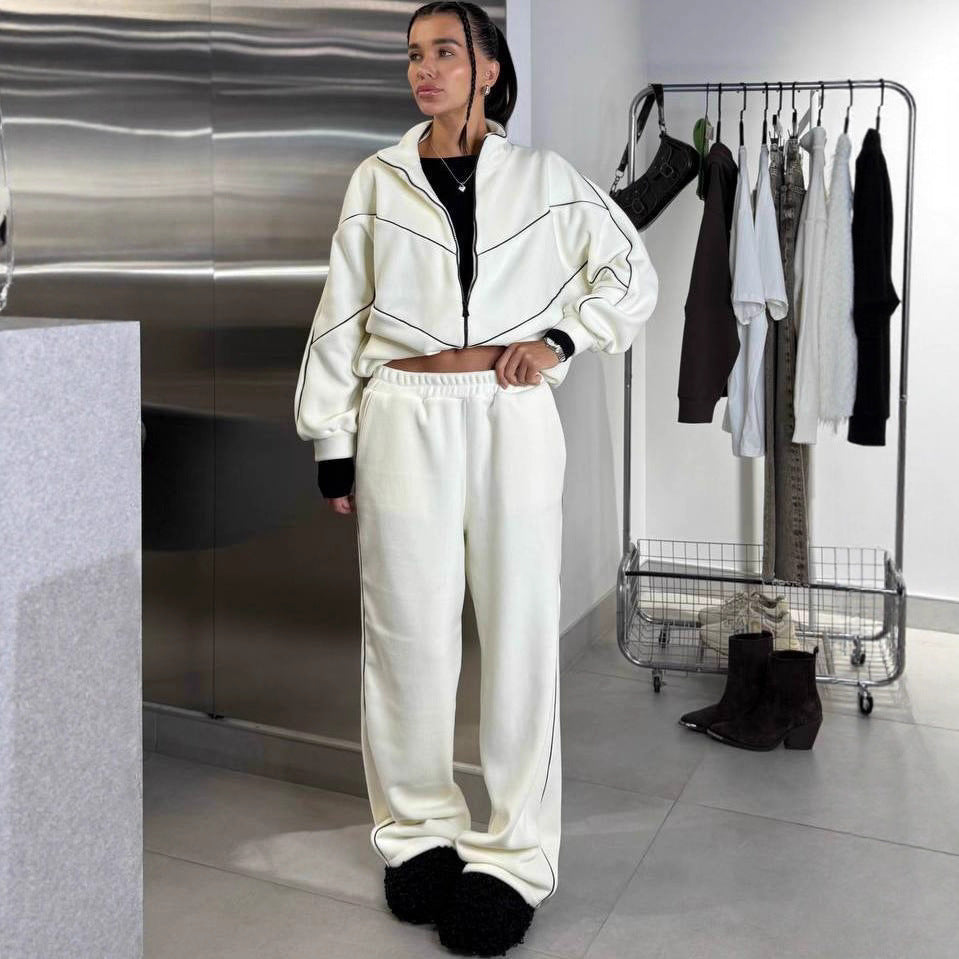 Kvinnes elegant fritid loungewear sett med lange ermer og glidelås Skjora