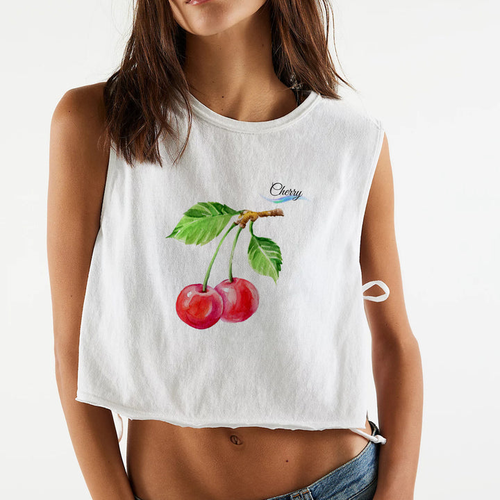 Dame crop topp med fruktig motiv og avslappet snitt Skjora