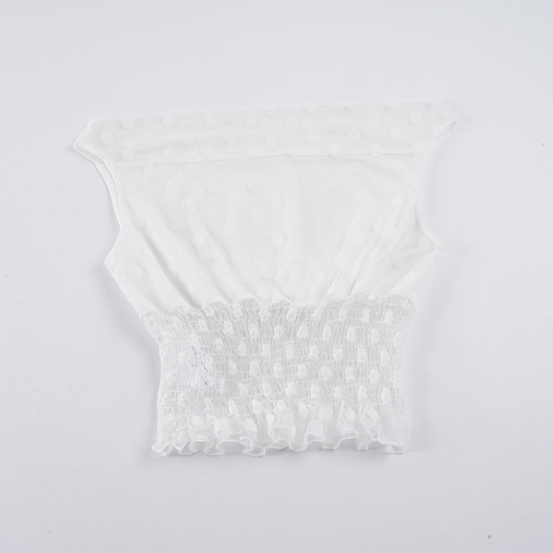 Damer asymmetrisk topp med volangdetaljer og transparente aksenter Skjora