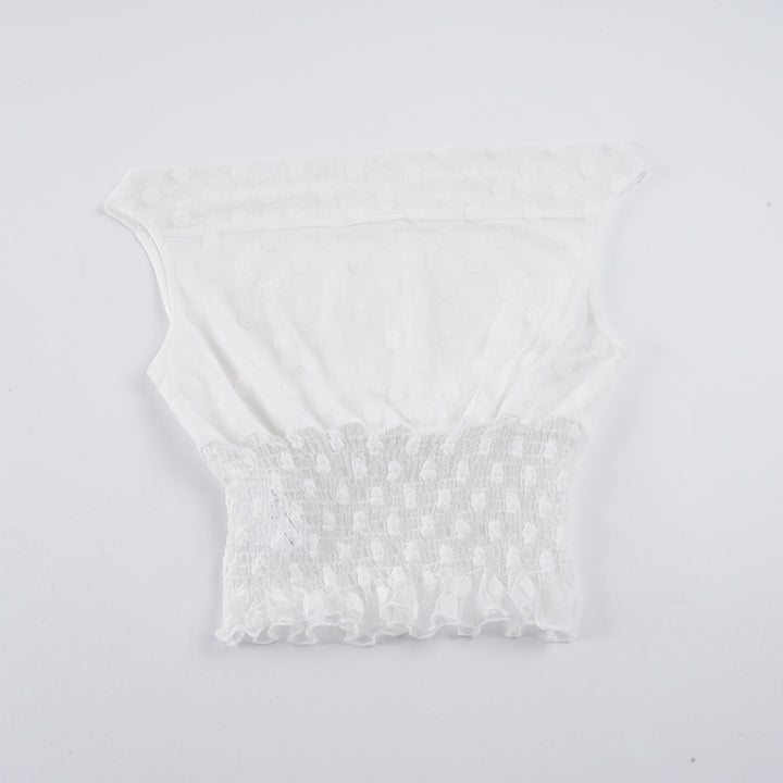 Damer asymmetrisk topp med volangdetaljer og transparente aksenter Skjora