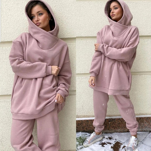 Dame Oversized Hoodie og Joggebukser Sett Skjora