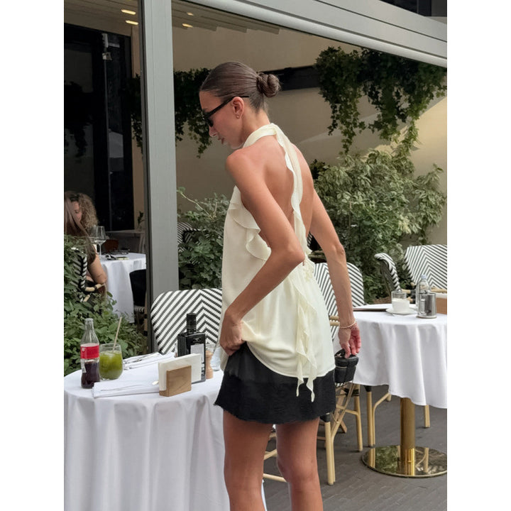 Damer Elegant Spiss Haltertop med Rüschendetaljer Skjora