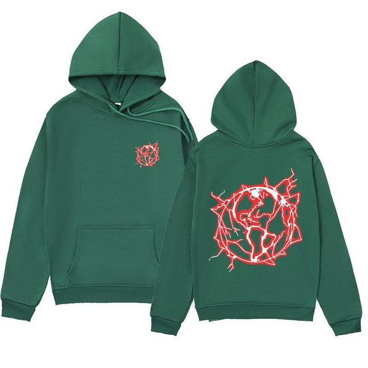 Dame het sweatshirthoodie med kunstnerisk grafisk trykk og praktisk kengurulomme Skjora