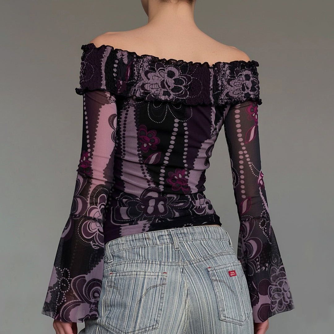 Dame Off-Shoulder Bluse med elegante ruffle-detaljer og vide ermer Skjora