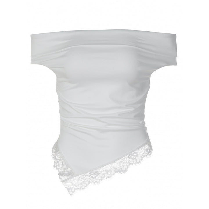 Damer Off-Shoulder topp med filigran spissdetalj og avslappet snitt Skjora