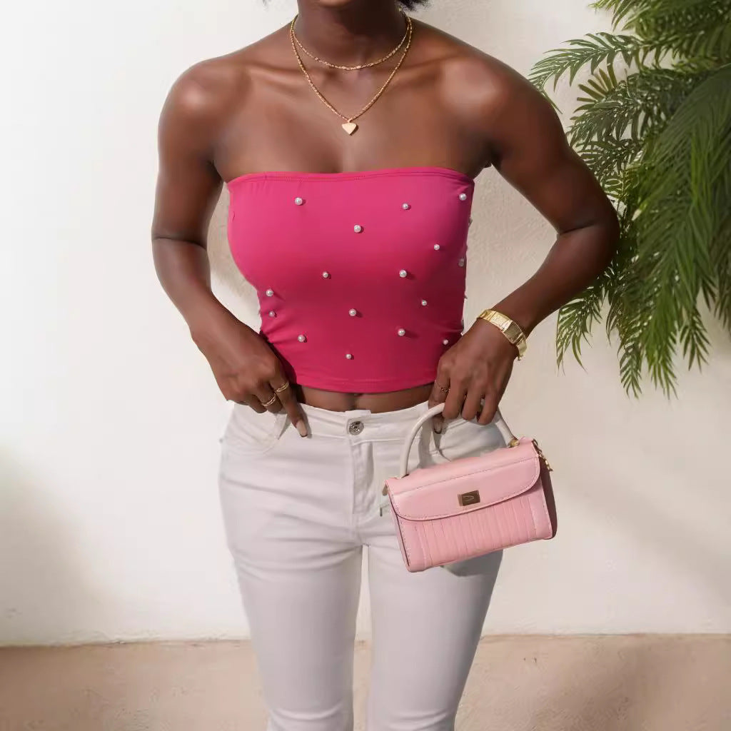 Dame Bandeau-Top med elegante perleapplikasjoner Skjora