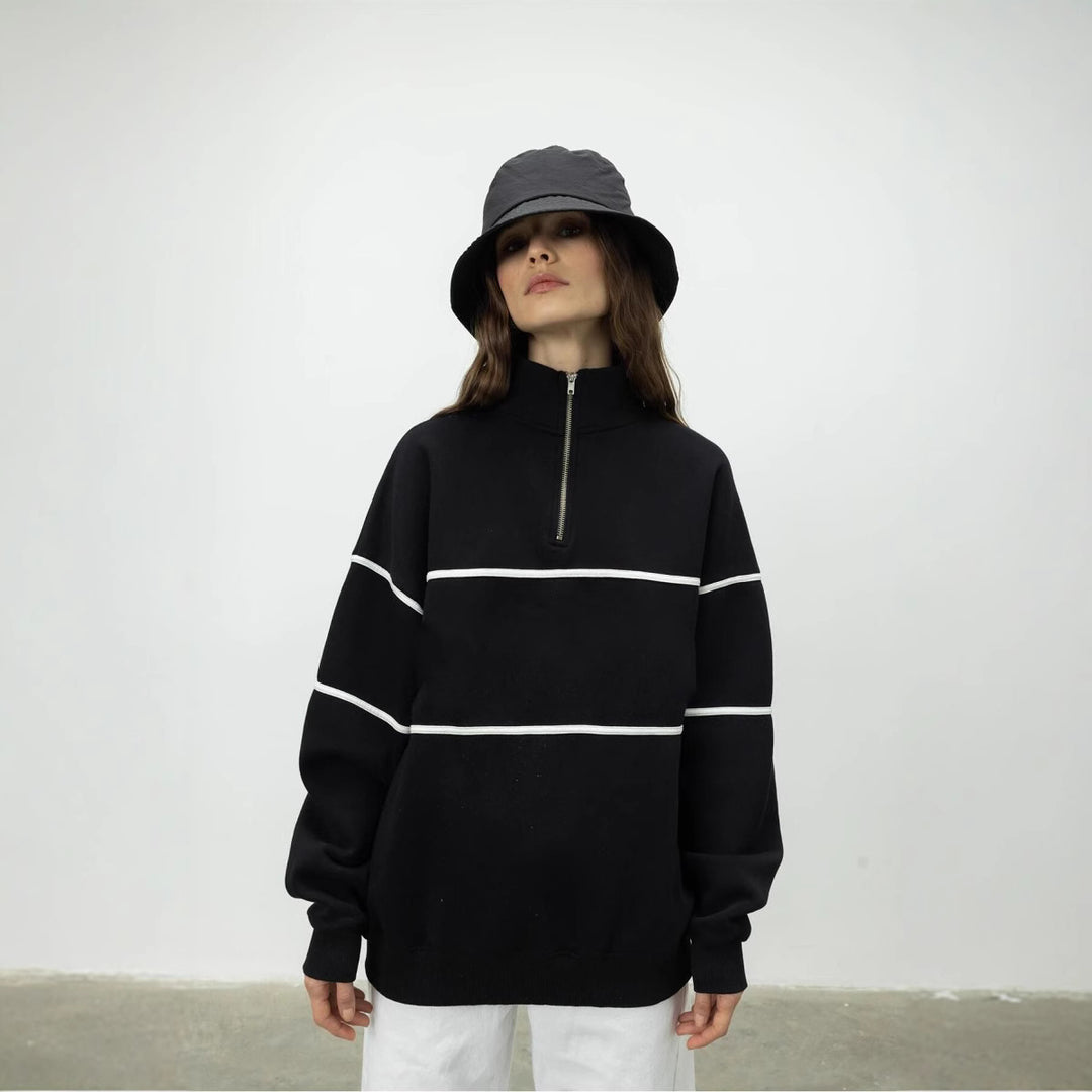 Women's Oversized Sweatshirt with Zipper and Decorative Stripes Skjora