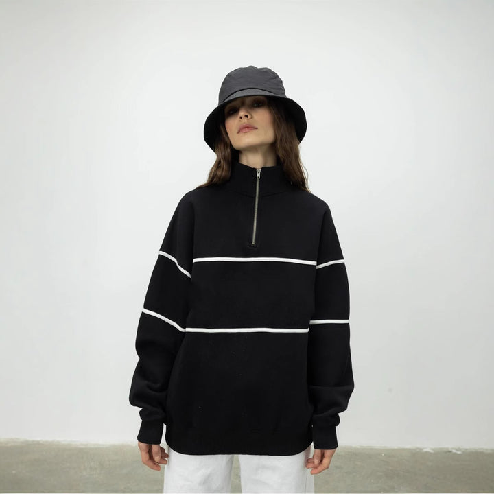 Women's Oversized Sweatshirt with Zipper and Decorative Stripes Skjora
