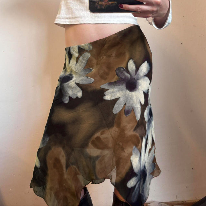 Dame midi skjørt med blomster chiffon-design Skjora