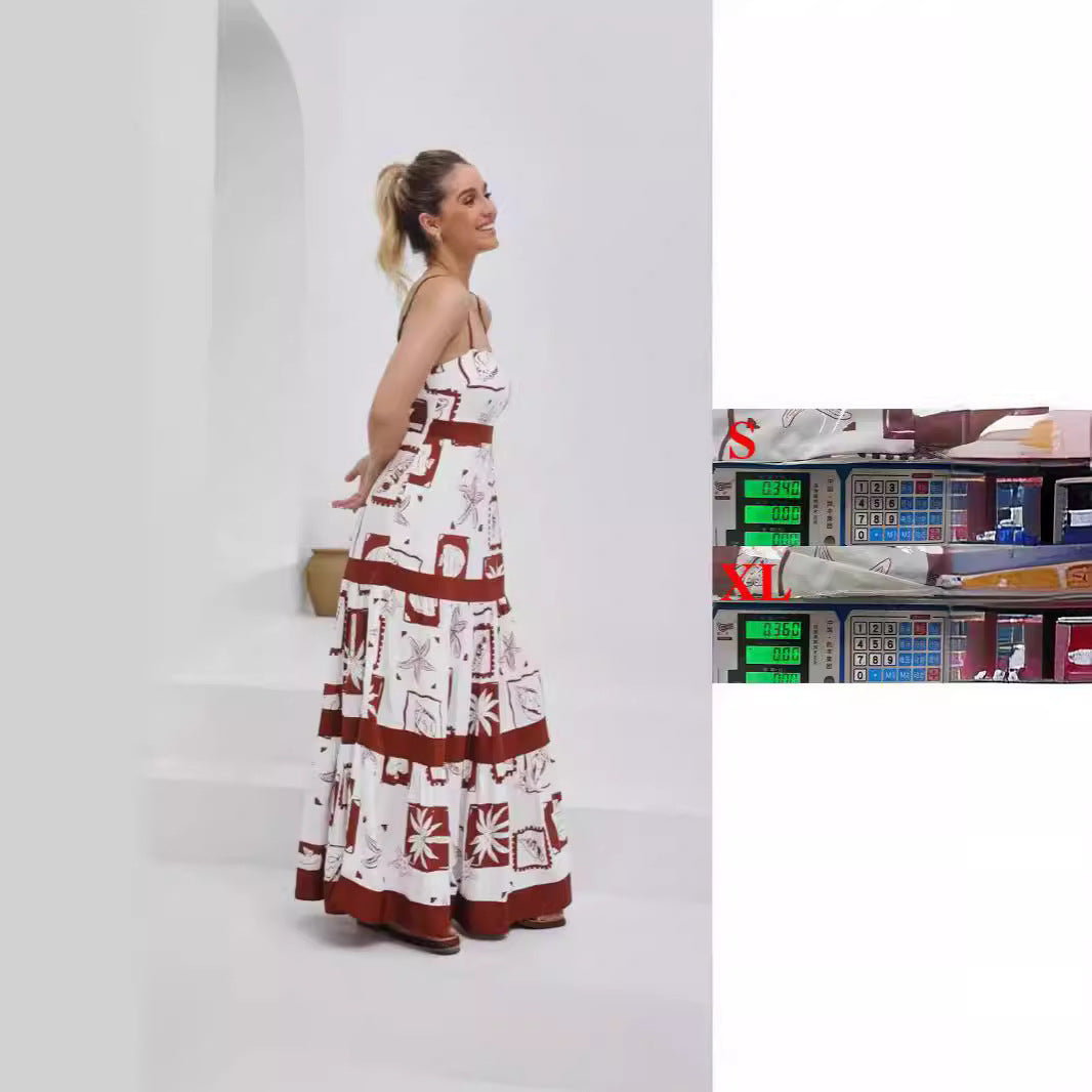 Kvinne maxi kjole med elastisk midje og bohemsk mønster Skjora