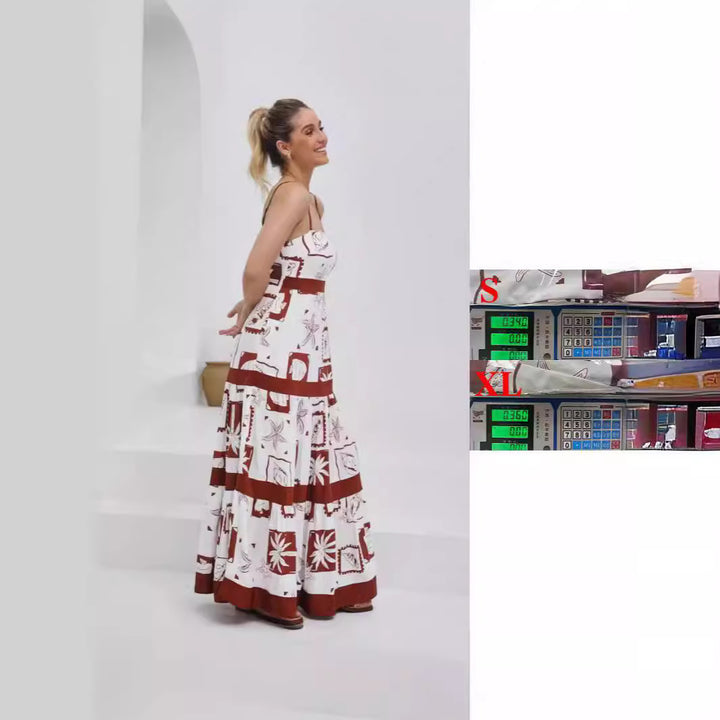 Kvinne maxi kjole med elastisk midje og bohemsk mønster Skjora